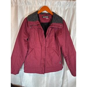 Wolverine Women's Canvas‎ Barn Coat Jacket Burgundy Sherpa Collar Workwear Small
